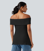 Haut décontracté épaules dénudées, manches courtes et ourlet fendu