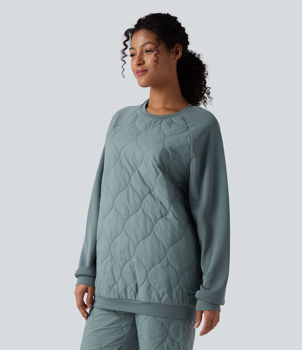 Sweat-shirt de sport matelassé camping à col rond et manches longues