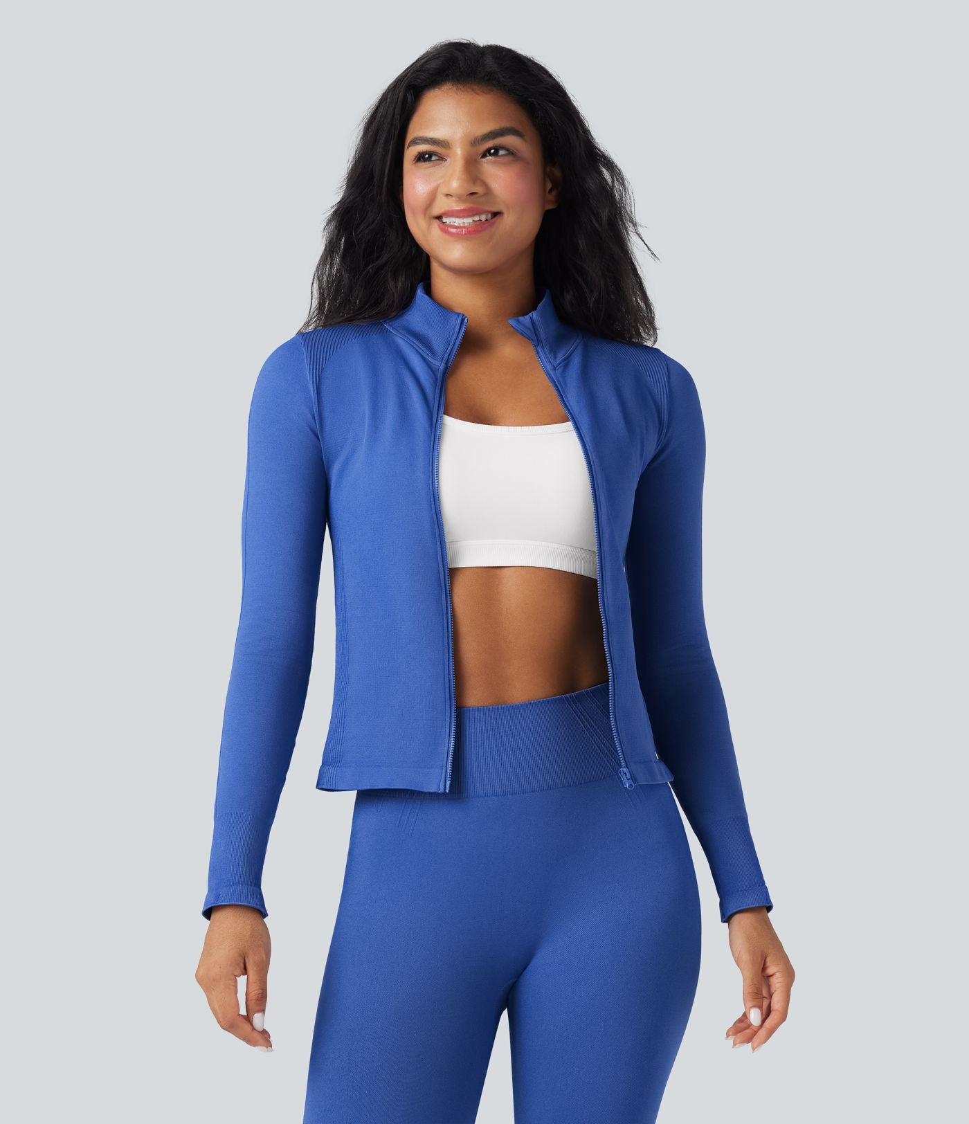 Veste yoga col montant à manches longues avec passants pouces sans couture OneForm Seamless Flow