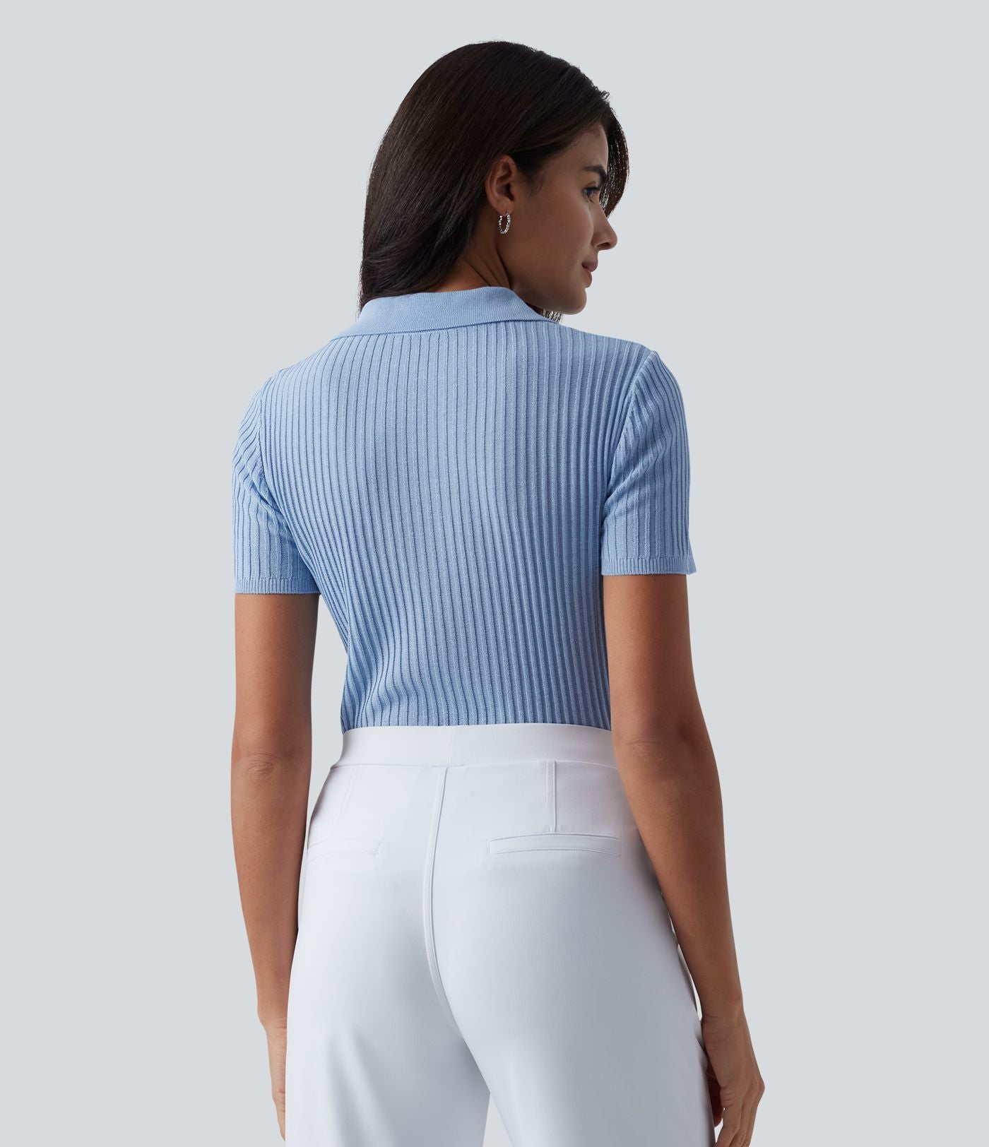 Pull tailleur à col polo et manches courtes