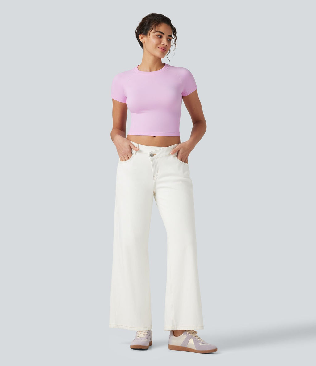 Haut de sport yoga OneForm sans couture Flow col rond manches courtes raglan ajusté