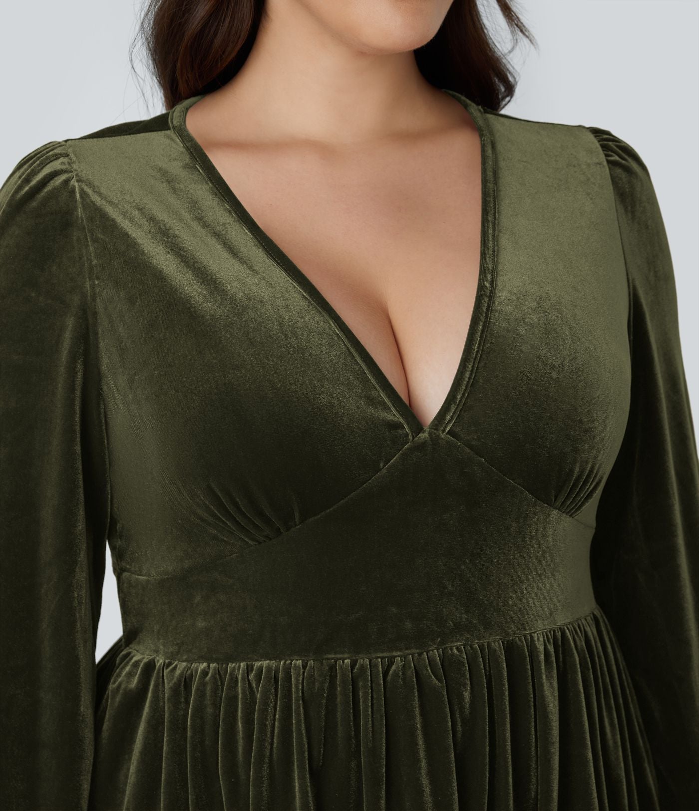 Quotidien de Robe Velours Mini Grande Taille avec Décolleté Profond en V et Ourlet à Volants