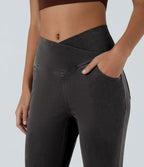 Halara Flex™ - Jean Ultra Evasé Tricot Extensible Lavé Poches Croisées Taille Haute