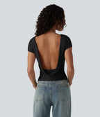 T-shirt décontracté col bateau manches courtes dos drapé
