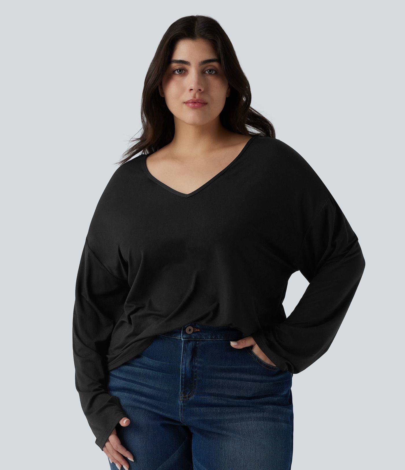 Haut décontracté col V manches longues grande taille
