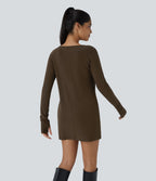 Robe décontractée thermique courte à manches raglan longues avec passe-pouces