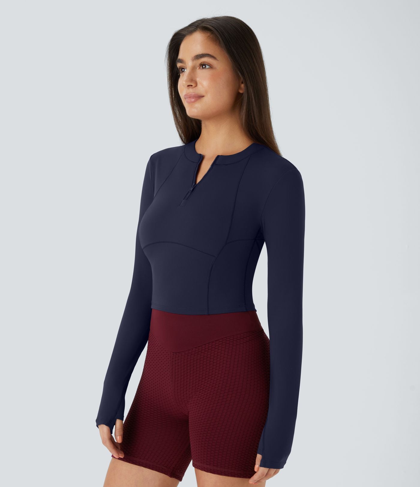 Softlyzero™ Plush Top Sport de Golf Court à Manches Longues avec Trou pour Pouce et Demi-Zip