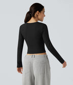 T-shirt court slim col rond manches longues