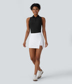 Jupe-short de golf mini taille haute 2-en-1 fendue à boutons décoratifs avec poche latérale séchage rapide - Poche pour tee de golf - UPF40+