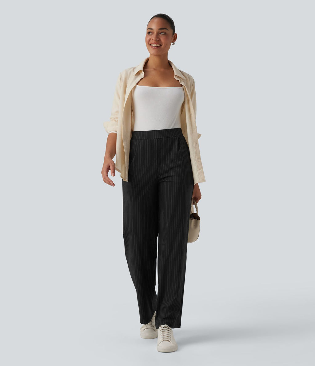 Pantalon tailleur large taille haute à rayures avec poches