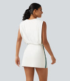 Robe active mini 2 pièces à col rond, sans manches, cordon ajustable, bandes latérales, poches et protection solaire UPF 50+