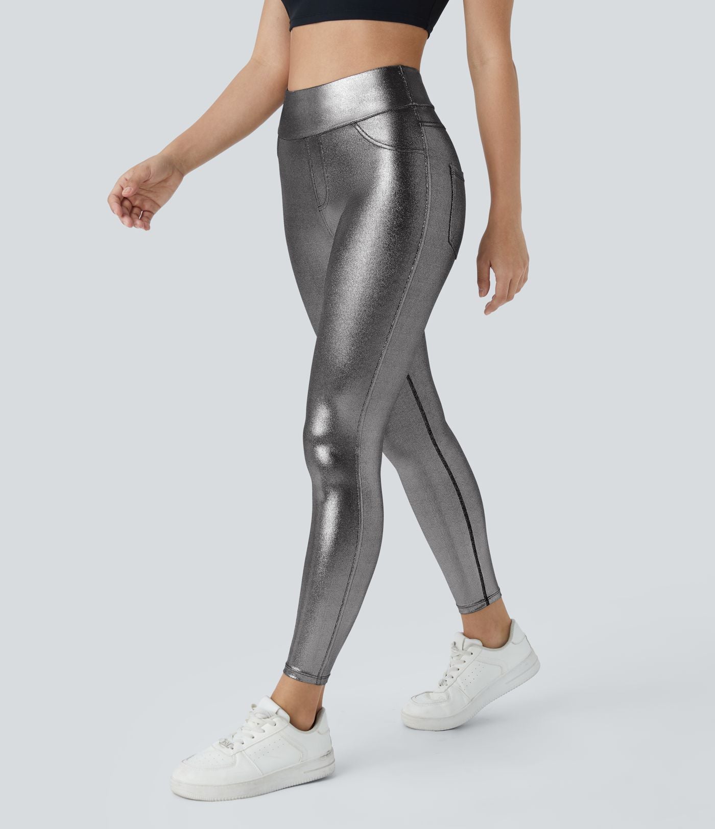 Softlyzero™ Legging Travail Taille Haute Tissu Enduit Poche Latérale Arrière