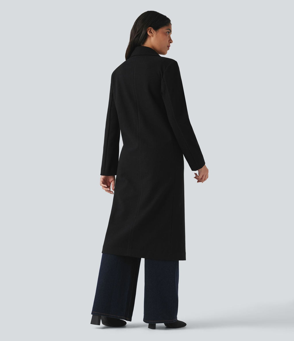 Manteau long polaire col cranté manches longues avec poches