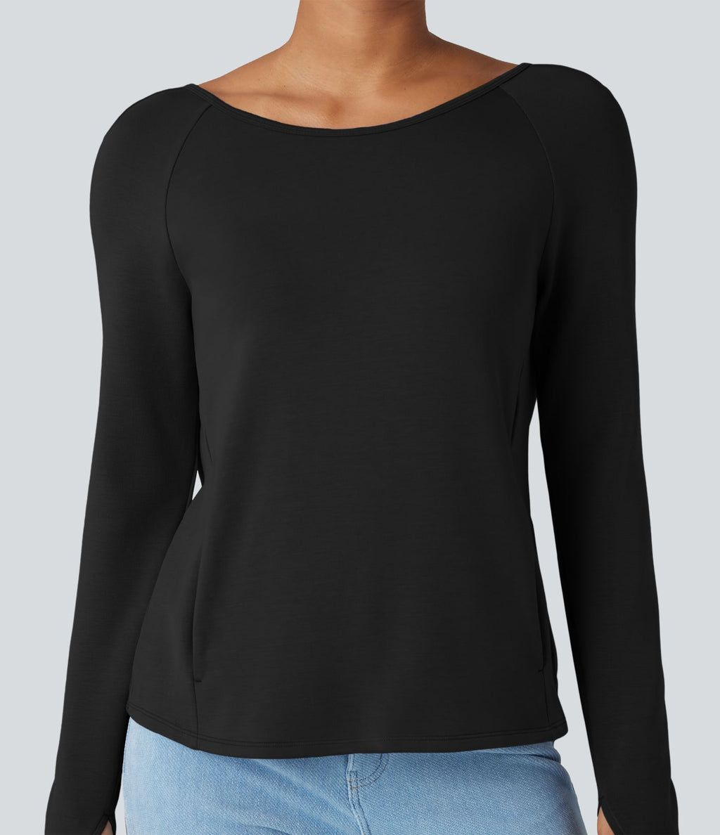 Sweat-shirt décontracté SpacerTek™ dos nu, manches longues avec trous pour les pouces, avec poches