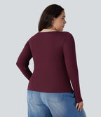 Haut décontracté grande taille côtelé col tunisien manches longues