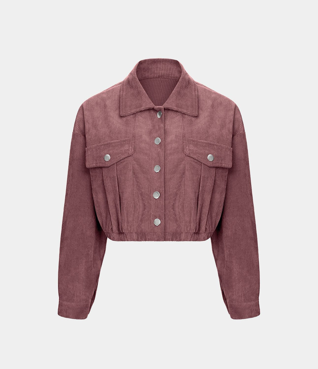 Veste Casual en Velours Côtelé à Boutons Poches Col Court