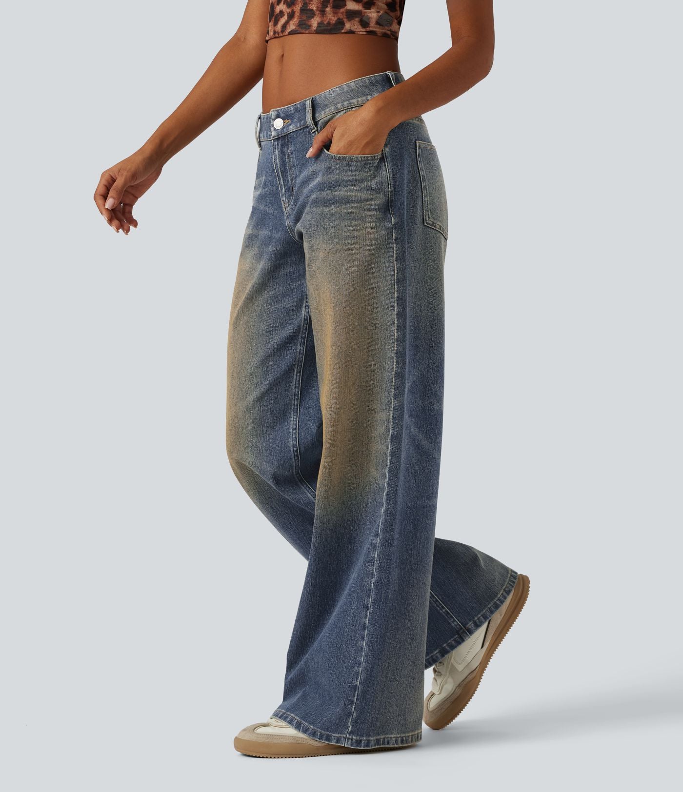 Jean large Halara Flex™ taille basse délavé avec poches