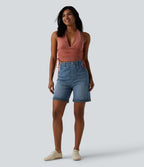 Halara Flex™ Short casual en jean skinny gainant taille haute à ourlet retroussé avec poches