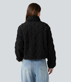 Veste sherpa col montant avec fermeture éclair et poches