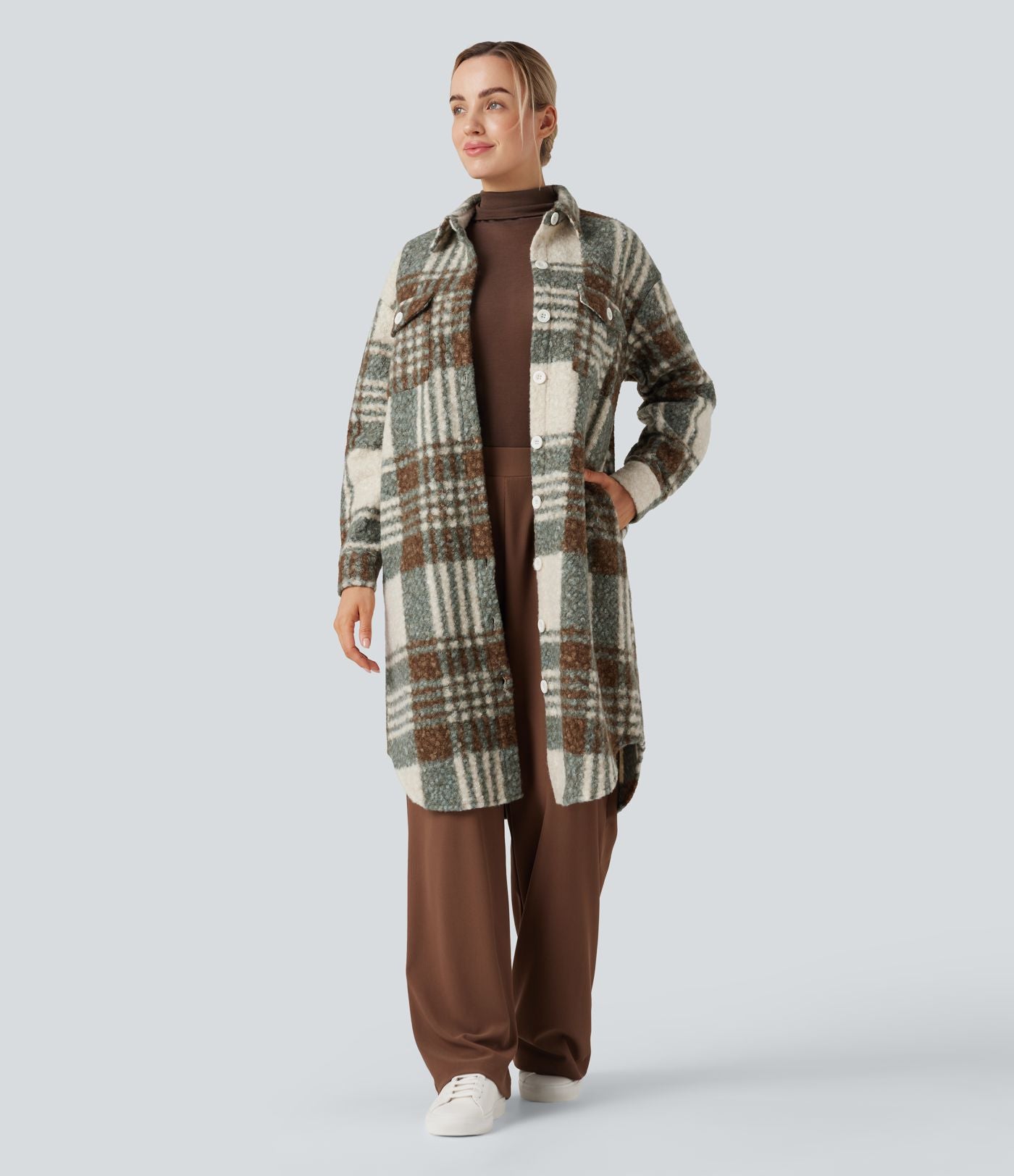 Veste sherpa longue manches longues carreaux avec poches