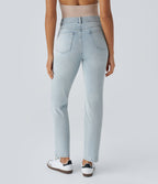 Jean droit Halara Flex™ à taille haute, poches multiples, effet délavé et tissu extensible