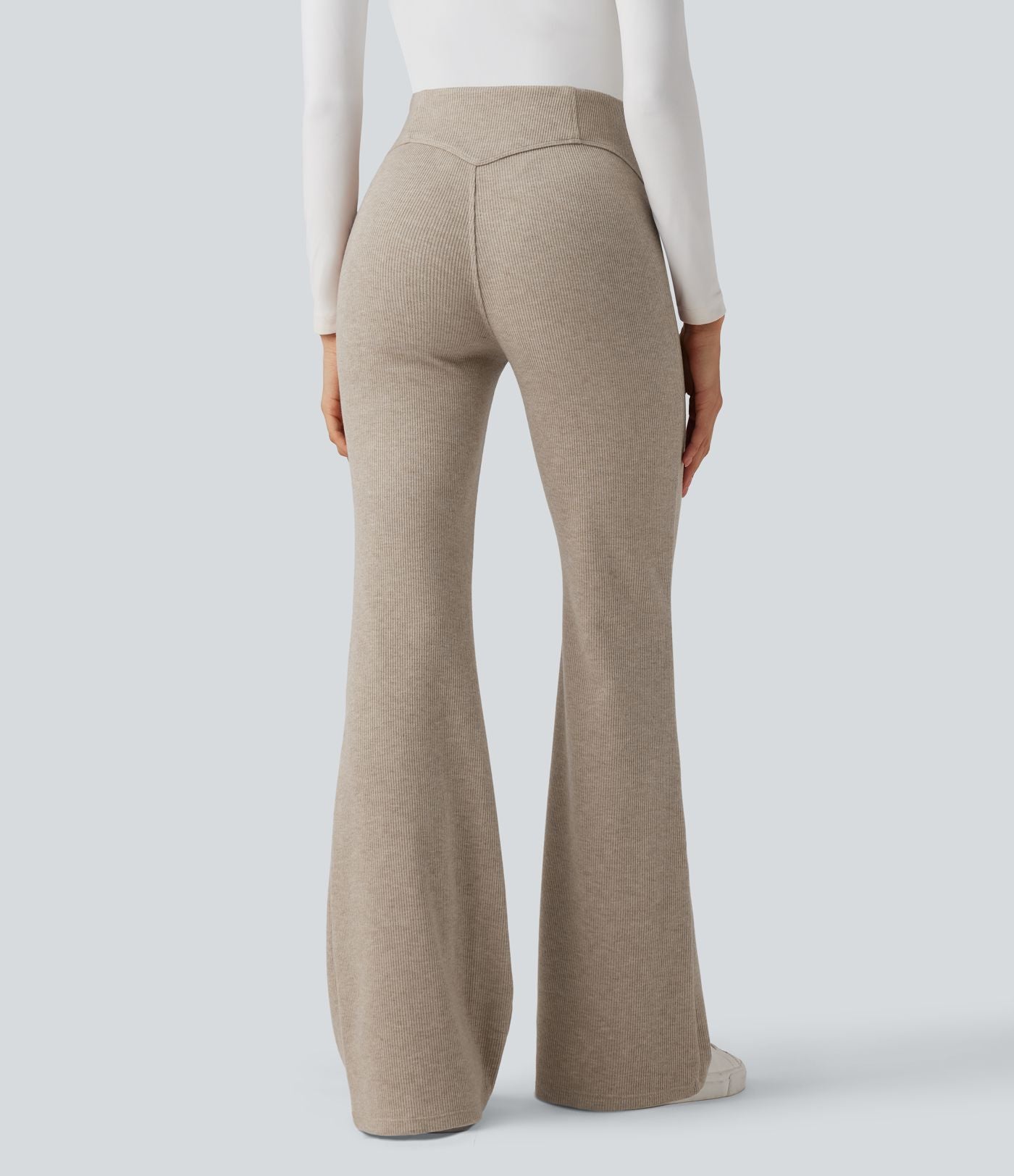 Pantalon  taille haute décontracté évasé côtelé gainant