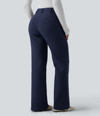 Pantalon tailleur évasé taille haute avec poches