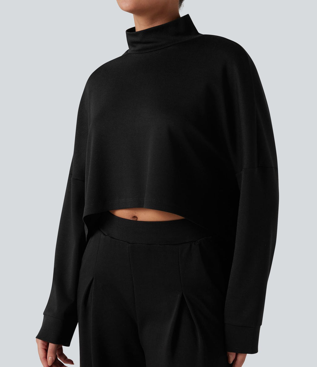 Sweat-shirt oversize col montant asymétrique manches longues