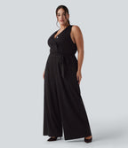 Combinaison grande taille col V sans manches ceinturée à rayures effet frais InstantCool avec poches, accès facile Easy Peasy