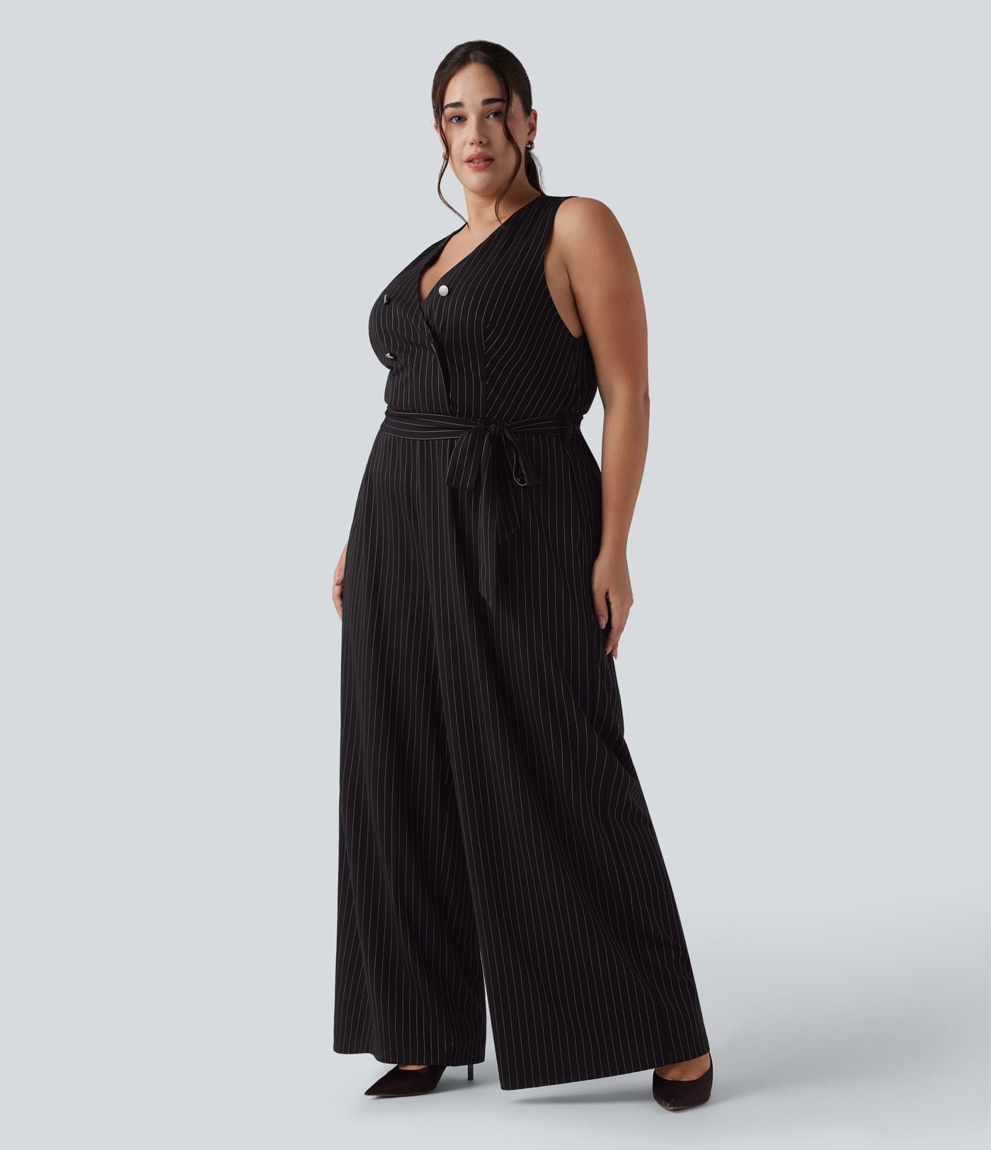 Combinaison grande taille col V sans manches ceinturée à rayures effet frais InstantCool avec poches, accès facile Easy Peasy