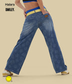 Halara X Smiley® Halara Flex™ Jean large décontracté asymétrique taille basse en lyocell délavé avec poches