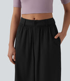 Pantalon casual ample taille mi-haute avec poches