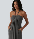 Robe longue dos nu col licou avec nœud et poches