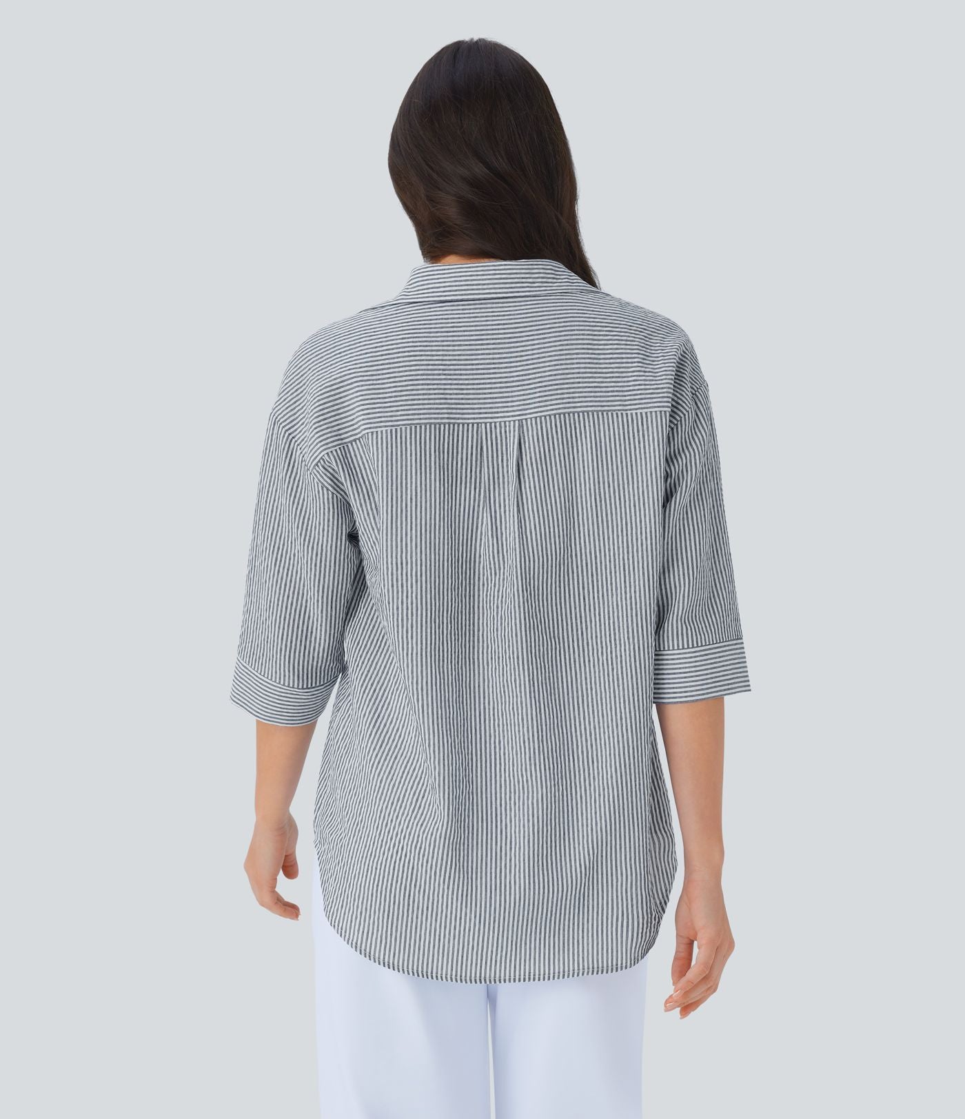 Chemisier rayé tailleur à manches mi-longues et ourlet arrondi