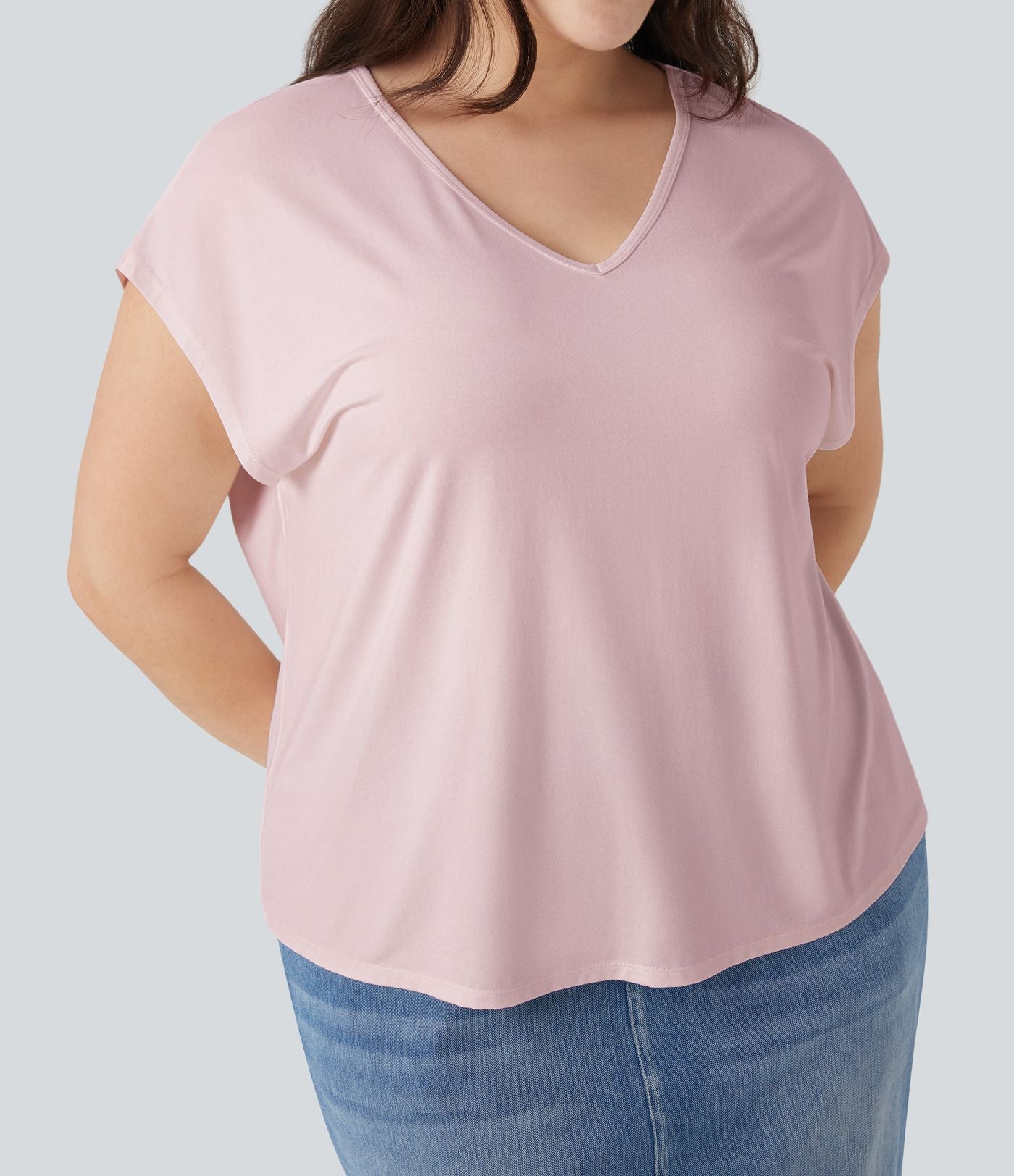 T-shirt décontracté grande taille col V manches courtes