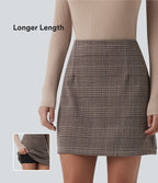Jupe mini tailleur taille haute 2-en-1 à carreaux pied-de-poule - Longueur rallongée