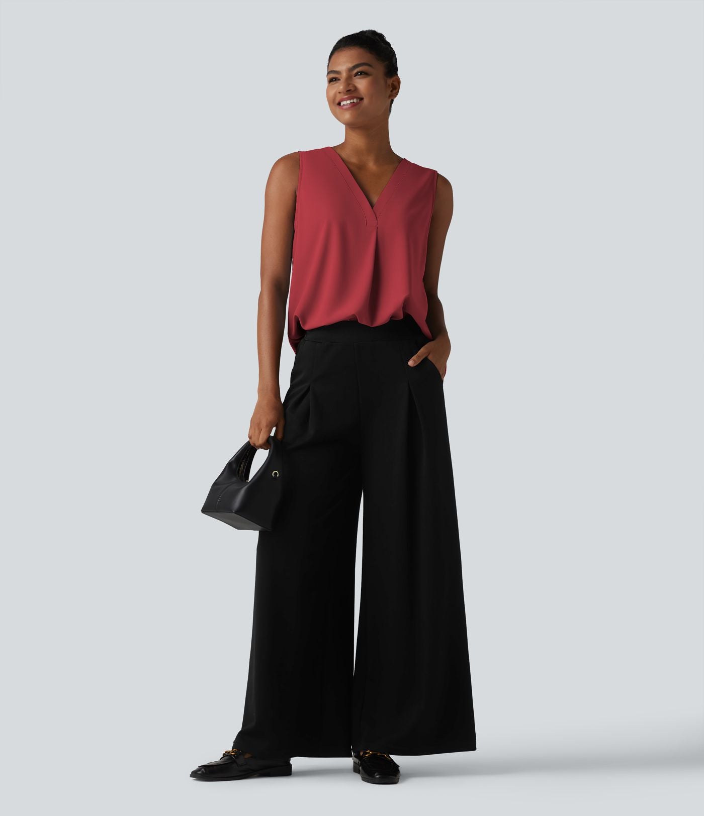 Blouse esprit bureau oversize défroissage facile, sans manches et col V