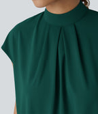 Blouse de Travail à Col Montant Plissée avec Boutons dans le Dos et Manches Courtes