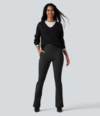 Pantalon tailleur évasé taille haute avec poches