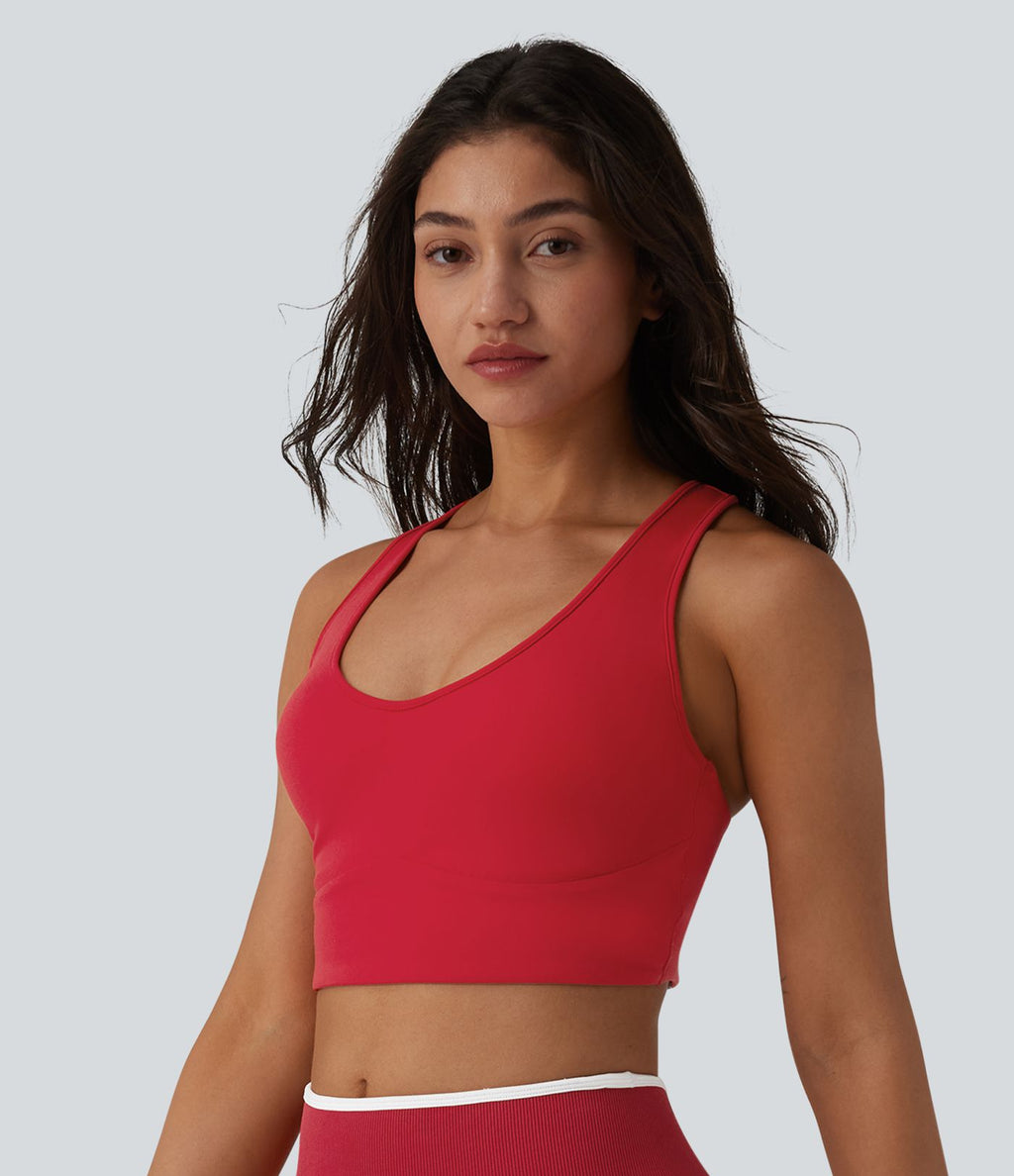 Brassière de sport yoga SoftlyZero™ Plush maintien léger dos nageur col U avec soutien-gorge intégré et poche