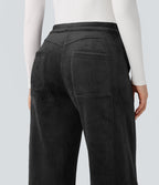 Pantalon barrel polaire côtelé taille mi-haute avec poches