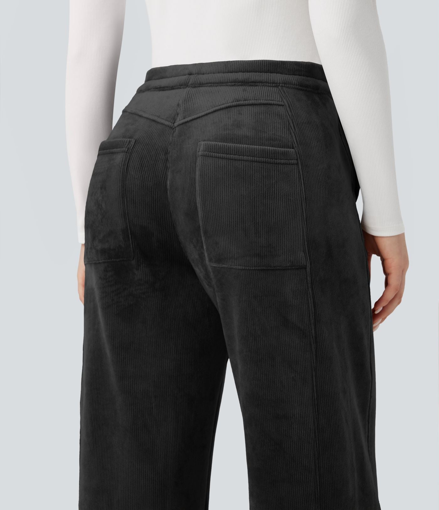 Pantalon barrel polaire côtelé taille mi-haute avec poches