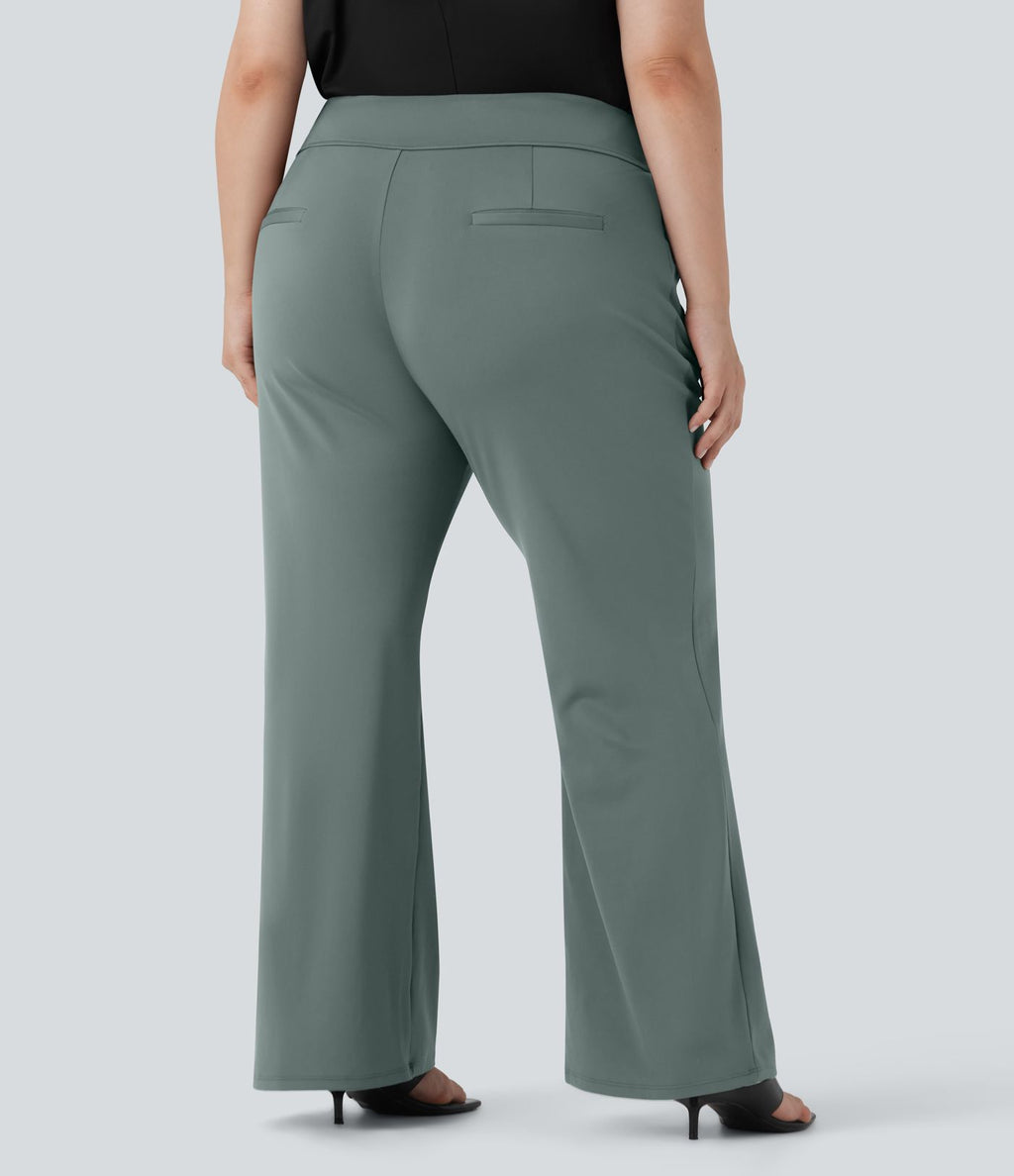 Pantalon tailleur évasé grande taille taille haute Halara Flex™ DayStretch avec poches zippées latérales