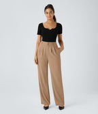 Pantalon de travail Halara Flex™ droit froncé avec poche zippée, taille haute