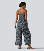 Combinaison baggy casual en mesh léopard avec lien à nouer à l’avant, détails froncés et poches