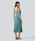 Robe midi moulante décontractée décolleté cœur avec soutien-gorge intégré