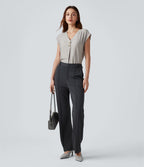 Blouse de Travail Col V Manches Courtes avec Boutons Décoratifs
