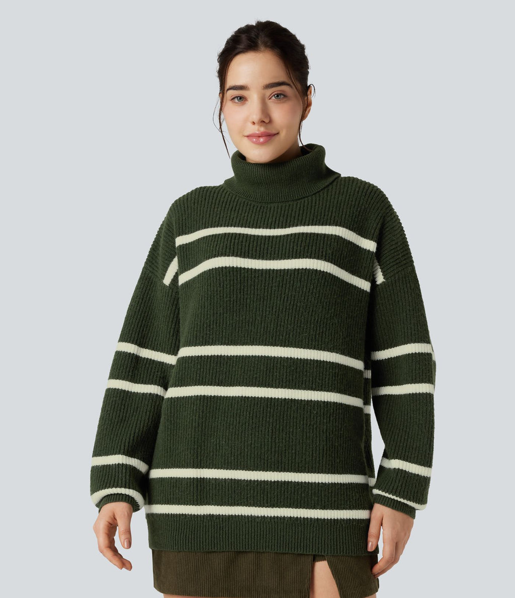 Pull color block col montant manches longues