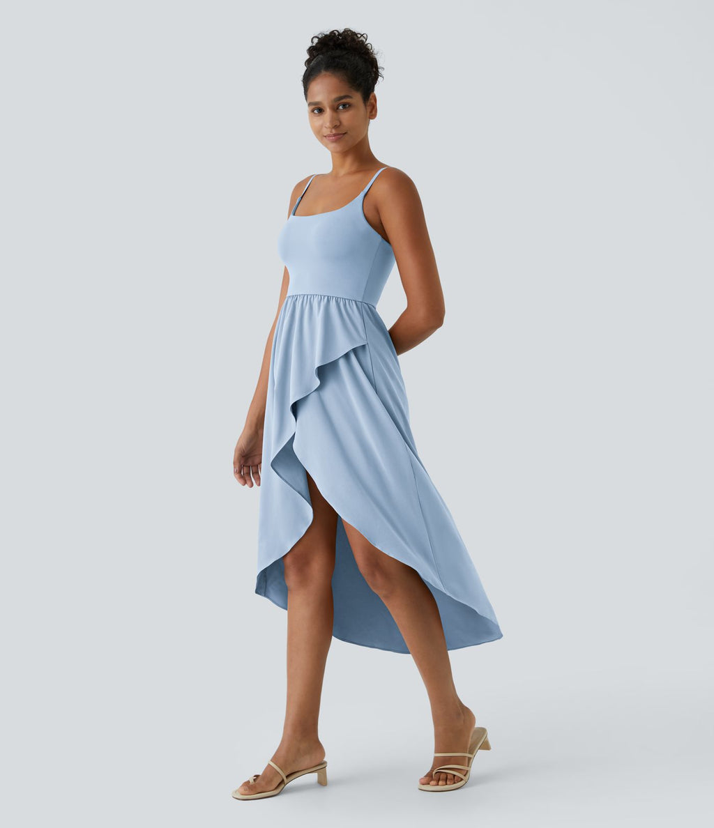 Breezeful™ Robe Casual 2 Pièces Dos Nu Haut Bas Poche Latérale Fluide Séchage Rapide
