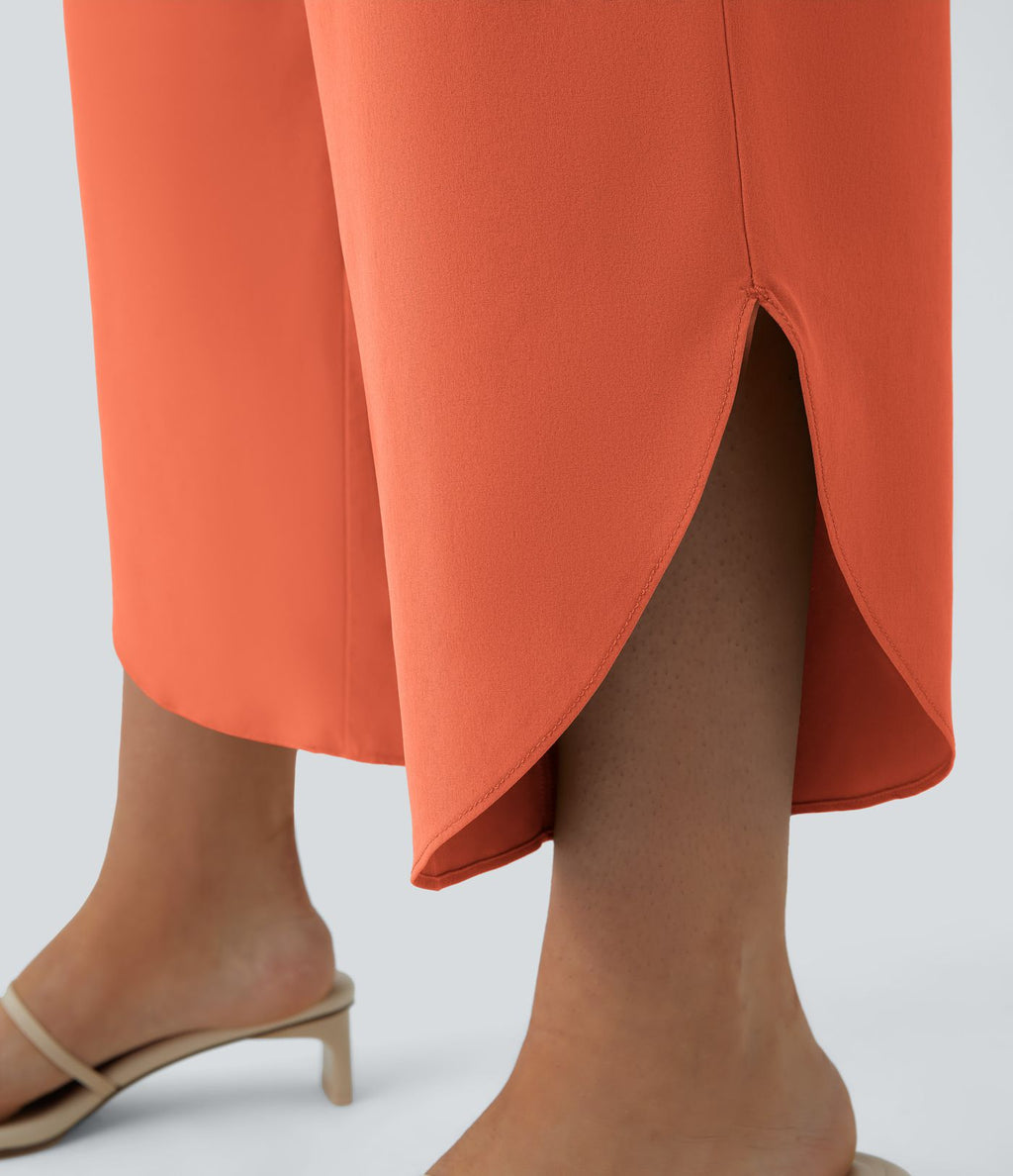 Breezeful™ Pantalon Fluide Vacances Séchage Rapide Taille Haute Croisée Poches Latérales Plissées Fente